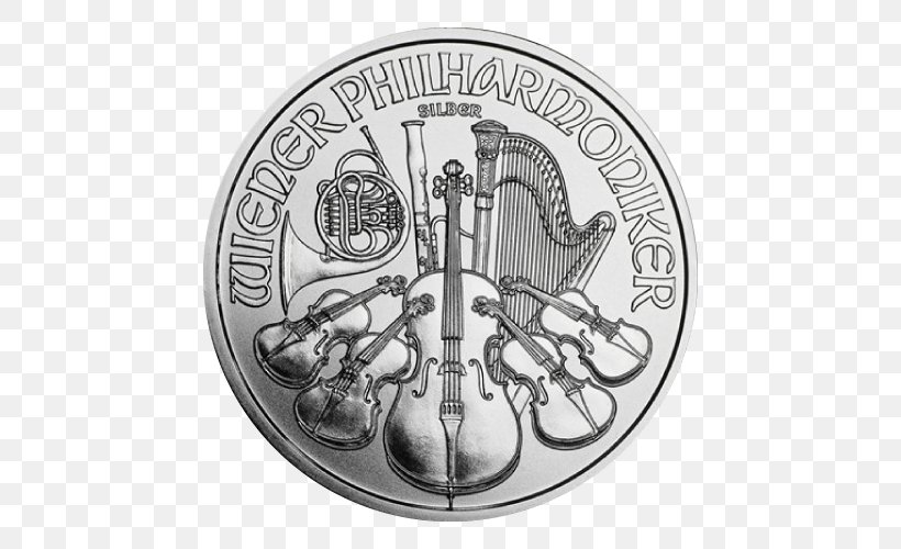 Austrian Silver Vienna Philharmonic Bullion Coin Silver Coin, PNG, 500x500px, Austrian Silver Vienna Philharmonic, Austrian Mint, Bullion, Bullion Coin, Coin Download Free