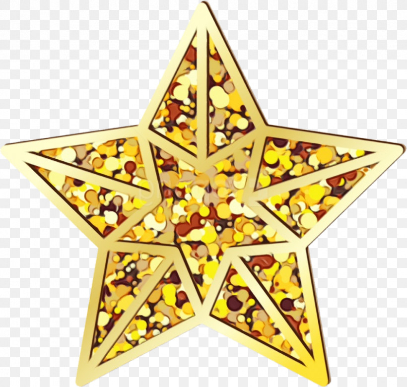 Yellow Star Holiday Ornament Triangle Metal, PNG, 843x802px, Watercolor, Holiday Ornament, Jewellery, Metal, Paint Download Free