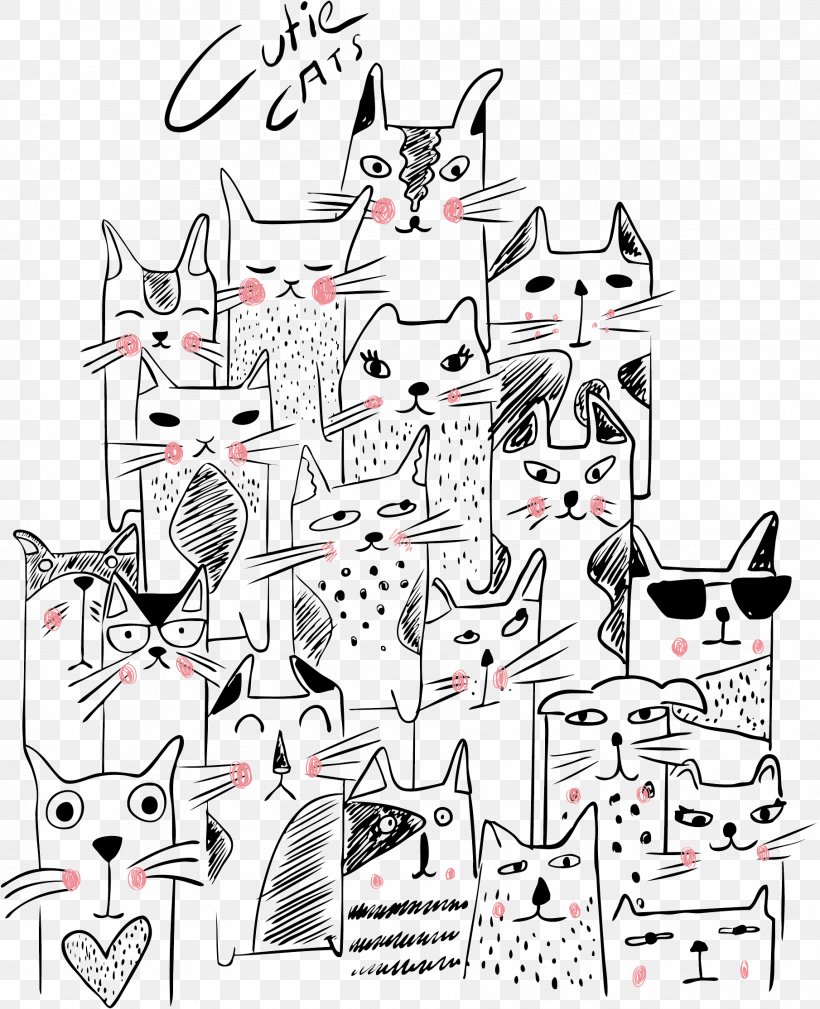 Cat Kitten Cuteness Illustration, PNG, 1810x2229px, Cat, Area, Art, Black, Black And White Download Free