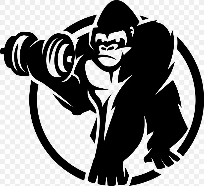 Gorilla Cartoon, PNG, 2389x2178px, Exercise Equipment, Bench, Blackandwhite, Bodybuilding, Dumbbell Download Free