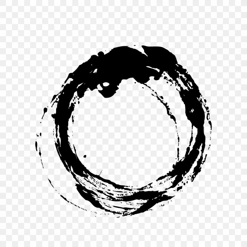 Ink Brush Circle, PNG, 1000x1000px, Black And White, Black, Brush, Calligraphy, Ink Download Free