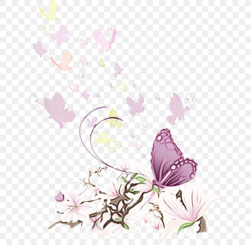 Pink Flower Purple Butterfly Plant, PNG, 632x800px, Watercolor, Butterfly, Flower, Lilac, Paint Download Free