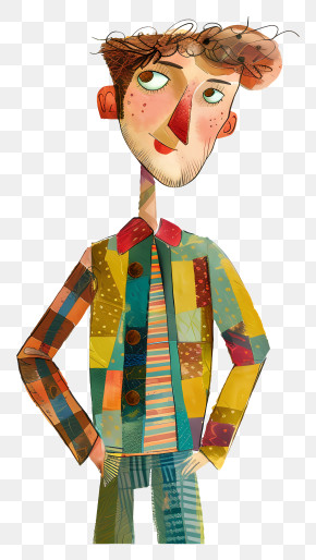 Whimsical Cartoon Man - Colorful Illustration Of A Man In Artistic Style PNG