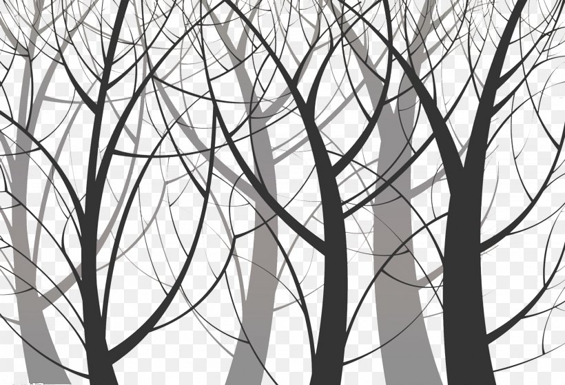 Mural Tree Silhouette Wallpaper, PNG, 2266x1545px, Mural, Art, Black, Black And White, Branch Download Free