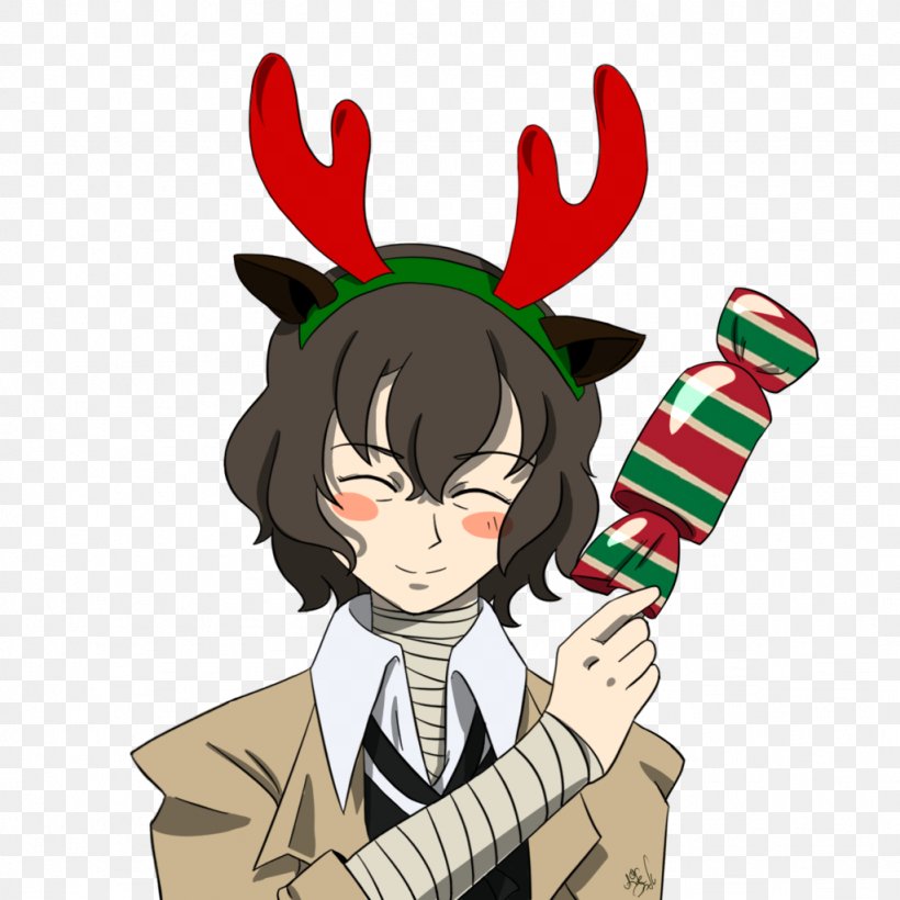 Bungo Stray Dogs Reindeer Christmas Rintarou Okabe Clip Art, PNG, 1024x1024px, Watercolor, Cartoon, Flower, Frame, Heart Download Free