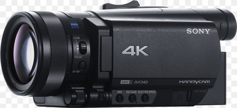 Sony FDR-AX700 4K Camcorder Handycam High-dynamic-range Imaging, PNG, 969x444px, 4k Resolution, Camcorder, Autofocus, Camera, Camera Accessory Download Free