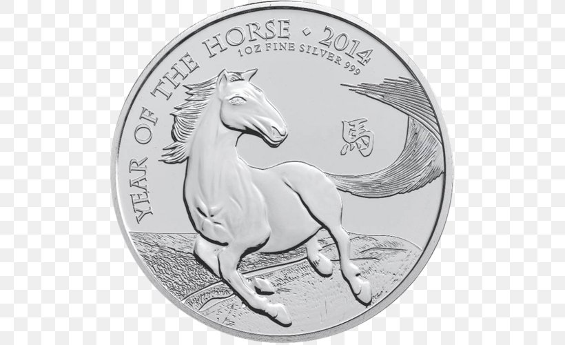 Royal Mint Horse Silver Coin, PNG, 500x500px, Royal Mint, American Silver Eagle, Black And White, Britannia, Bullion Download Free