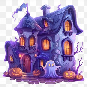 Creepy Haunted House - Spooky Haunted House With Halloween Decor PNG