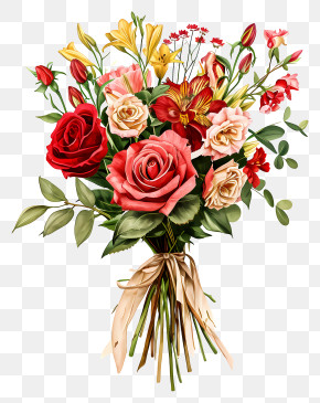 Floral Delivery - Elegant Bouquet Of Flowers With Roses And Ribbons PNG