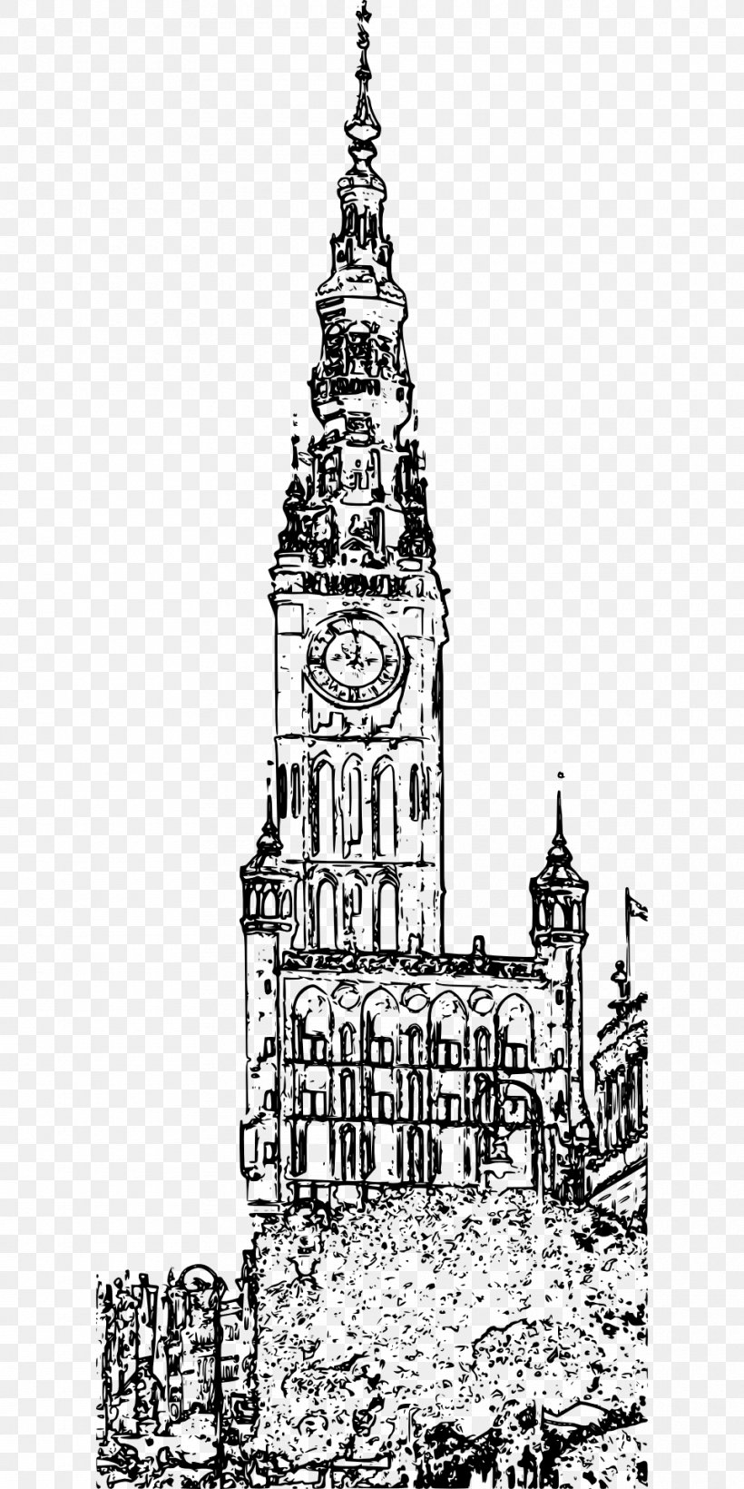 Gdańsk Clip Art, PNG, 960x1920px, Gdansk, Artwork, Black And White, Building, Cathedral Download Free
