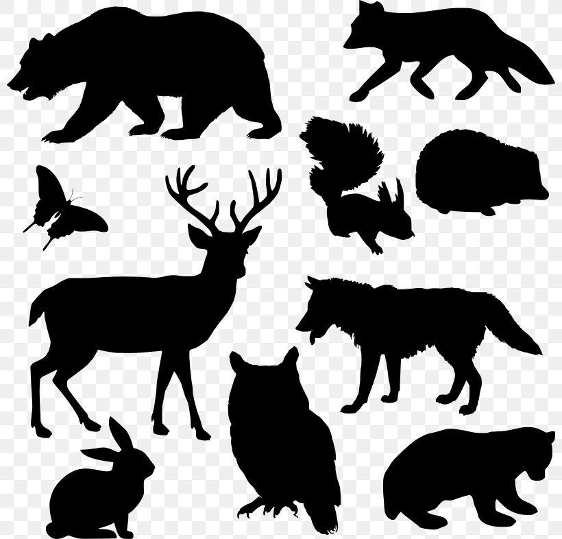 Squirrel Deer Silhouette Woodland Clip Art, PNG, 800x786px, Squirrel, Animal, Black And White, Carnivoran, Cattle Like Mammal Download Free