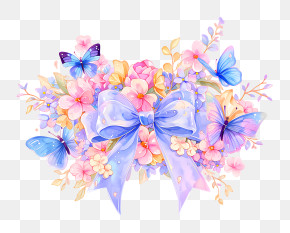 Pastel Bow With Butterflies PNG