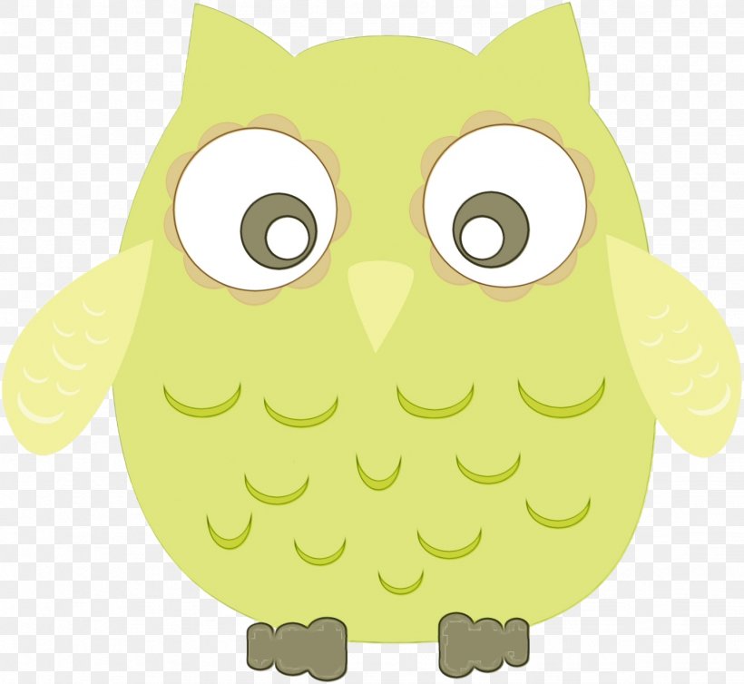 Owl Green Cartoon Yellow Bird Of Prey, PNG, 1437x1323px, Watercolor, Bird, Bird Of Prey, Cartoon, Green Download Free