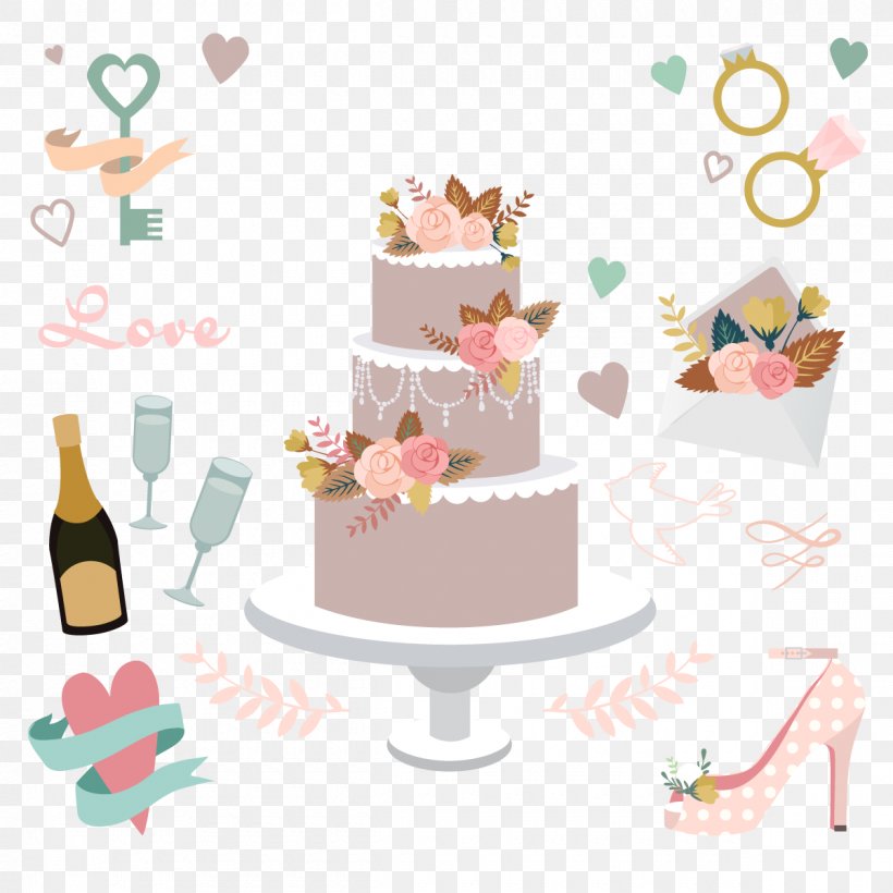 Champagne Euclidean Vector Shoe High-heeled Footwear Wedding, PNG, 1200x1200px, Frosting Icing, Baking, Cake, Cake Decorating, Cartoon Download Free