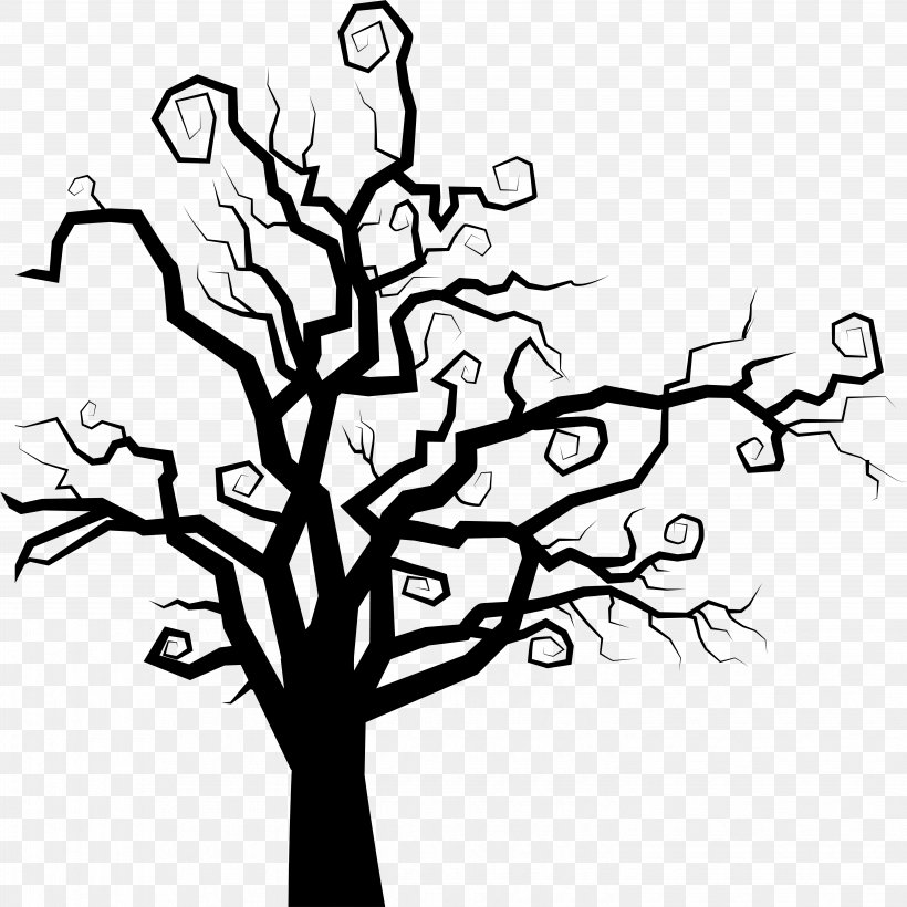 Branch Tree White Leaf Black-and-white, PNG, 5981x5982px, Branch, Blackandwhite, Leaf, Line Art, Plant Download Free