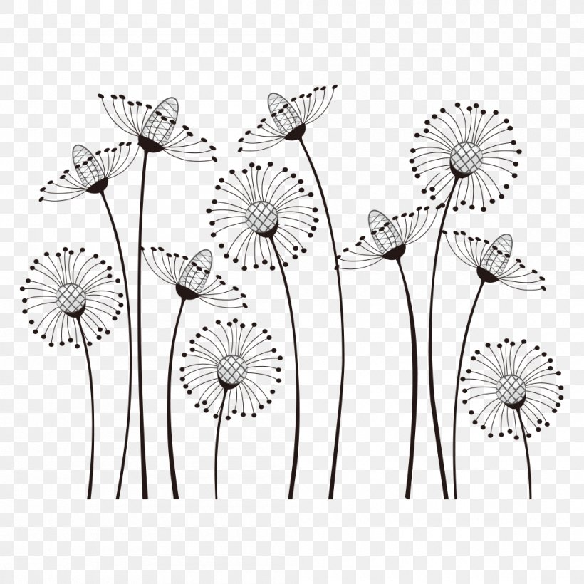 Drawing Line Art Royalty-free Clip Art, PNG, 1000x1000px, Drawing, Area, Black And White, Cut Flowers, Flora Download Free