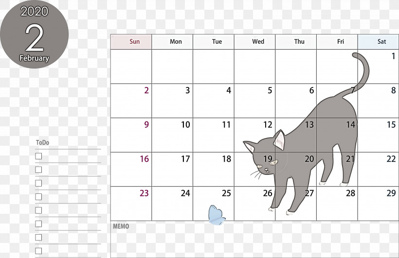 February 2020 Calendar February 2020 Printable Calendar 2020 Calendar, PNG, 3000x1943px, 2020 Calendar, February 2020 Calendar, Cat, Diagram, February 2020 Printable Calendar Download Free