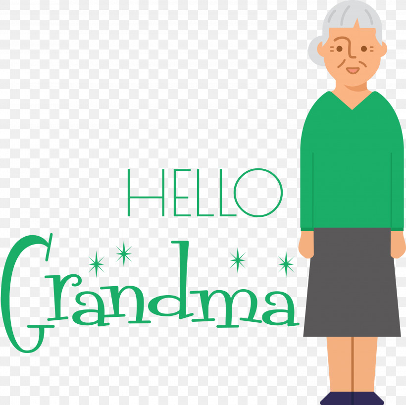 Hello Grandma Dear Grandma, PNG, 3000x2996px, Logo, Behavior, Cartoon, Dress, Green Download Free