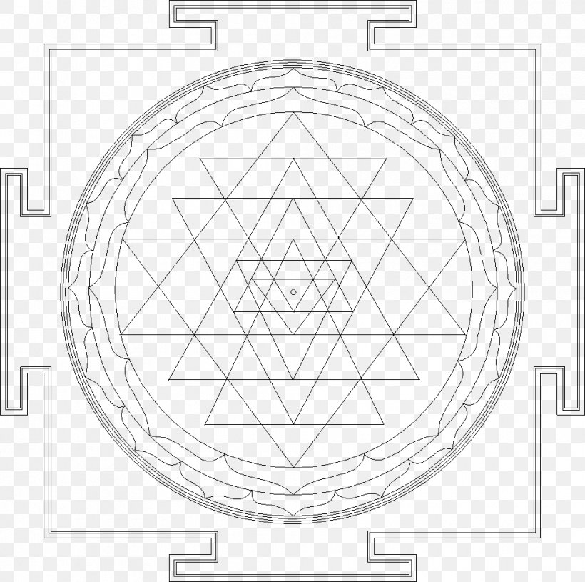 Sacred Geometry Sri Yantra Kalachakra, PNG, 990x985px, Sacred Geometry, Anahata, Area, Black And White, Chakra Download Free