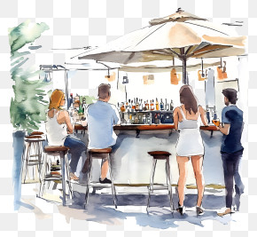 Rooftop Bar - Outdoor Bar With People Socializing PNG