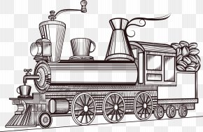 Retro Steam Train - Coffee Cafe Train Poster Illustration PNG
