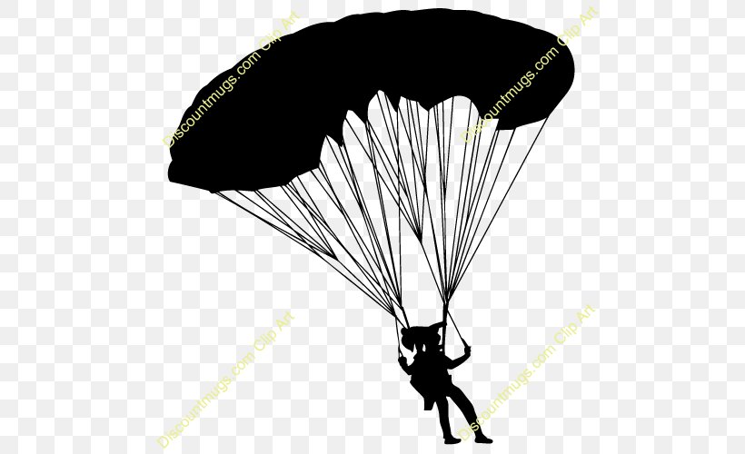 Parachute Parachuting Black And White Clip Art, PNG, 500x500px, Parachute, Air Sports, Black And White, Grass, Membrane Winged Insect Download Free