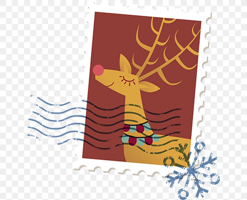 Reindeer Christmas Postage Stamps, PNG, 640x664px, Reindeer, Antler, Art, Christmas, Christmas Seal Download Free