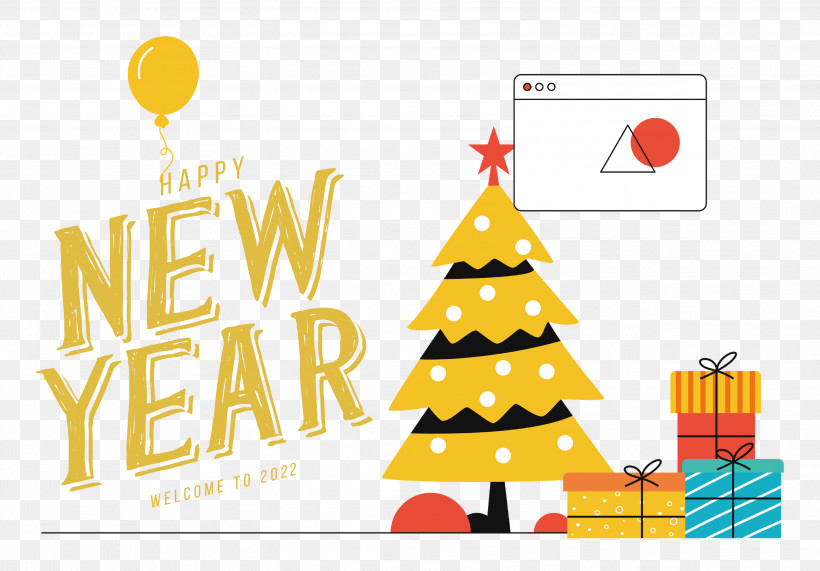 Happy New Year 2022 2022 New Year 2022, PNG, 2999x2091px, Christmas Day, Christmas Tree, Holiday Greetings, New Year, Typography Download Free