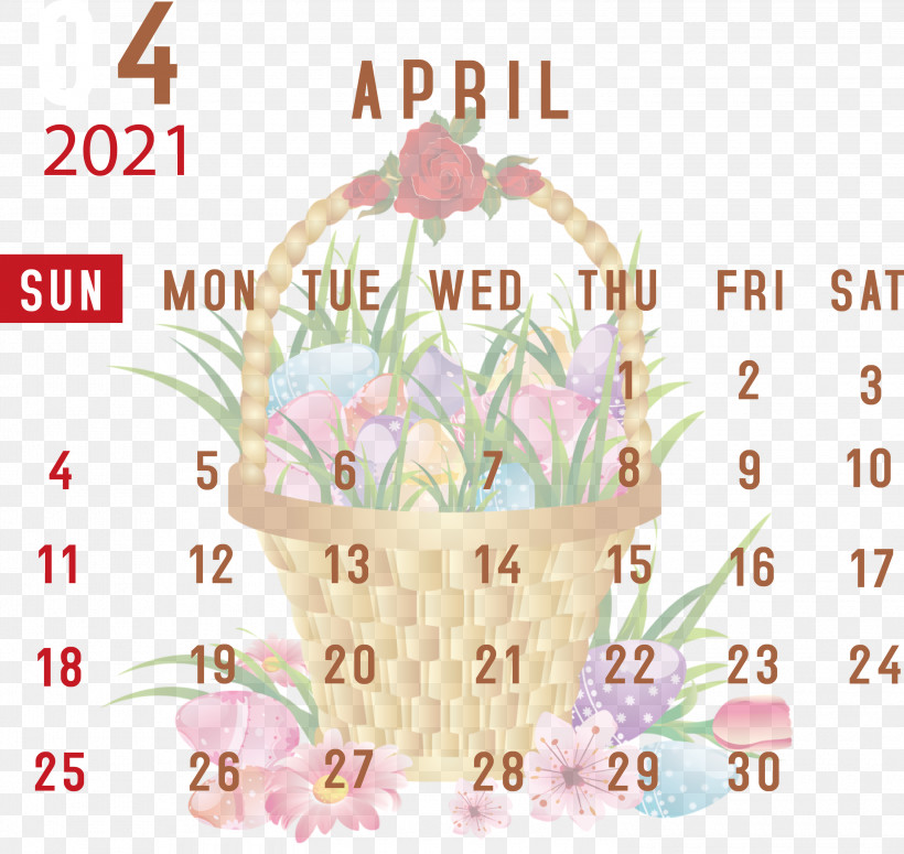April 2021 Printable Calendar April 2021 Calendar 2021 Calendar, PNG, 3000x2838px, 2021 Calendar, April 2021 Printable Calendar, Basket, Flower, Geometry Download Free