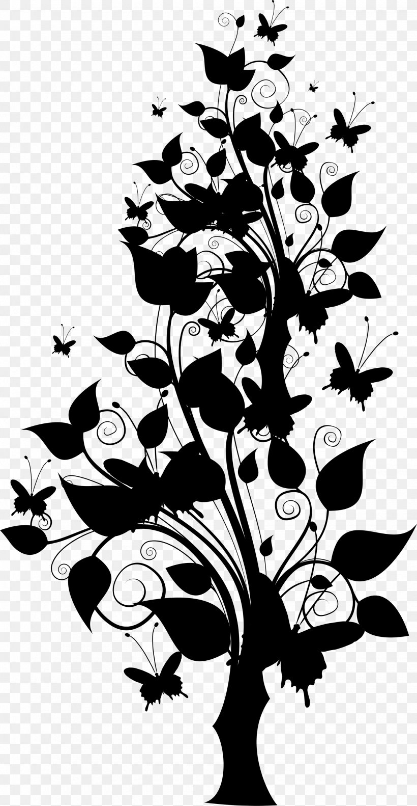 Floral Design Visual Arts Illustration Silhouette, PNG, 1840x3552px, Floral Design, Art, Blackandwhite, Botany, Branch Download Free