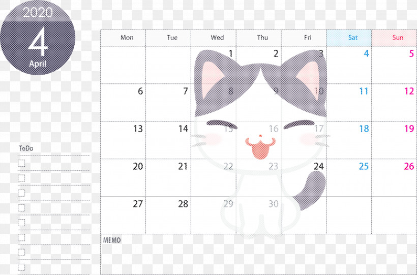 April 2020 Calendar April Calendar 2020 Calendar, PNG, 3000x1982px, 2020 Calendar, April 2020 Calendar, April Calendar, Cat, Line Download Free