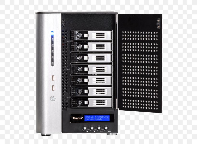 Network Storage Systems Origin Storage Thecus N7700SAS RAID Computer Servers, PNG, 600x600px, 10 Gigabit Ethernet, Network Storage Systems, Audio Equipment, Audio Receiver, Computer Download Free