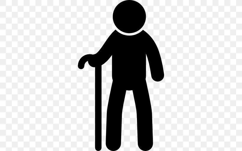 Old Age Walking Stick Silhouette Man, PNG, 512x512px, Old Age, Assistive Cane, Black And White, Drawing, Hand Download Free
