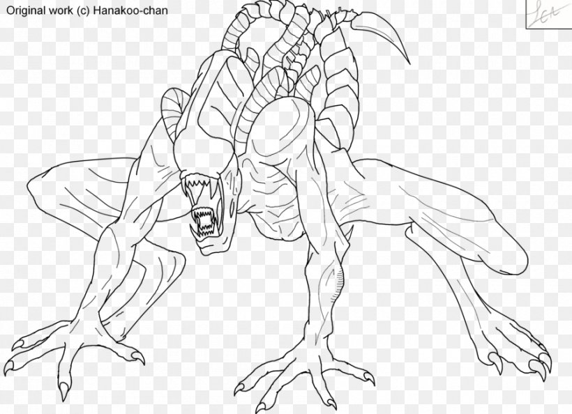 Alien Line Art Predator Drawing Coloring Book, PNG, 900x653px, Watercolor, Cartoon, Flower, Frame, Heart Download Free
