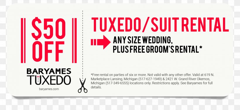 Baryames Tuxedo Baryames Cleaners Lansing Suit, PNG, 3325x1531px, Tuxedo, Area, Brand, Coupon, Lansing Download Free