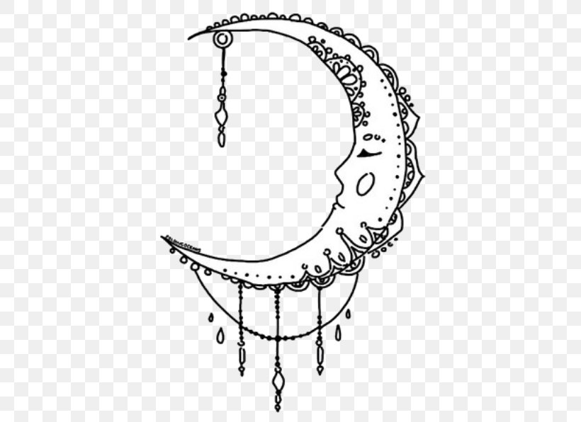 Lunar Phase Tattoo Drawing Crescent, PNG, 412x596px, Lunar Phase, Area, Art, Black And White, Body Jewelry Download Free