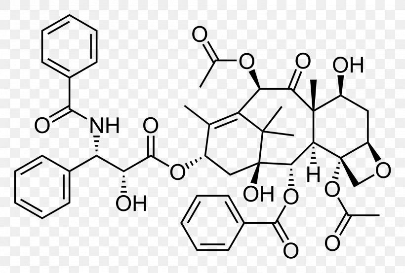 Paclitaxel Total Synthesis Cancer Chemotherapy Structure, PNG, 2000x1353px, Paclitaxel, Area, Auto Part, Black And White, Cancer Download Free
