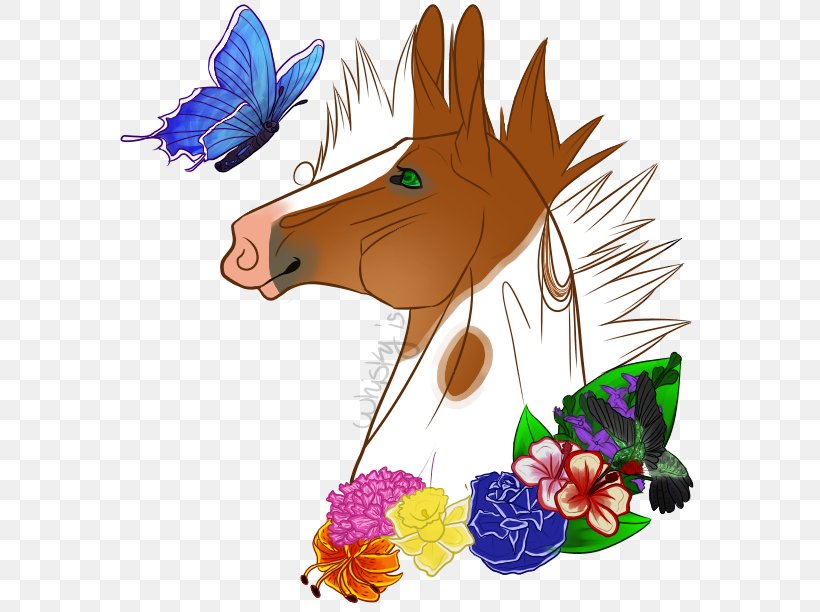 Clip Art Illustration Horse Insect Flowering Plant, PNG, 580x612px, Horse, Art, Butterfly, Cartoon, Fictional Character Download Free