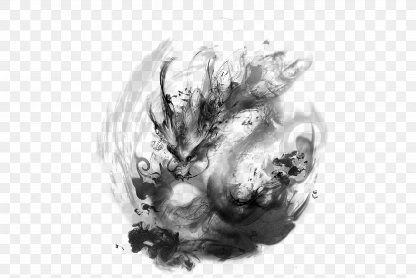Chinese Dragon Chinoiserie Poster, PNG, 5906x3945px, Chinese Dragon, Art, Black And White, Chinoiserie, Ink Brush Download Free