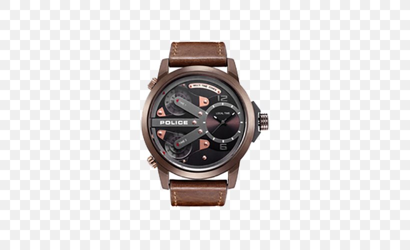 Watch Diesel Chronograph Police Quartz Clock, PNG, 500x500px, Watch, Brand, Brown, Chronograph, Dial Download Free
