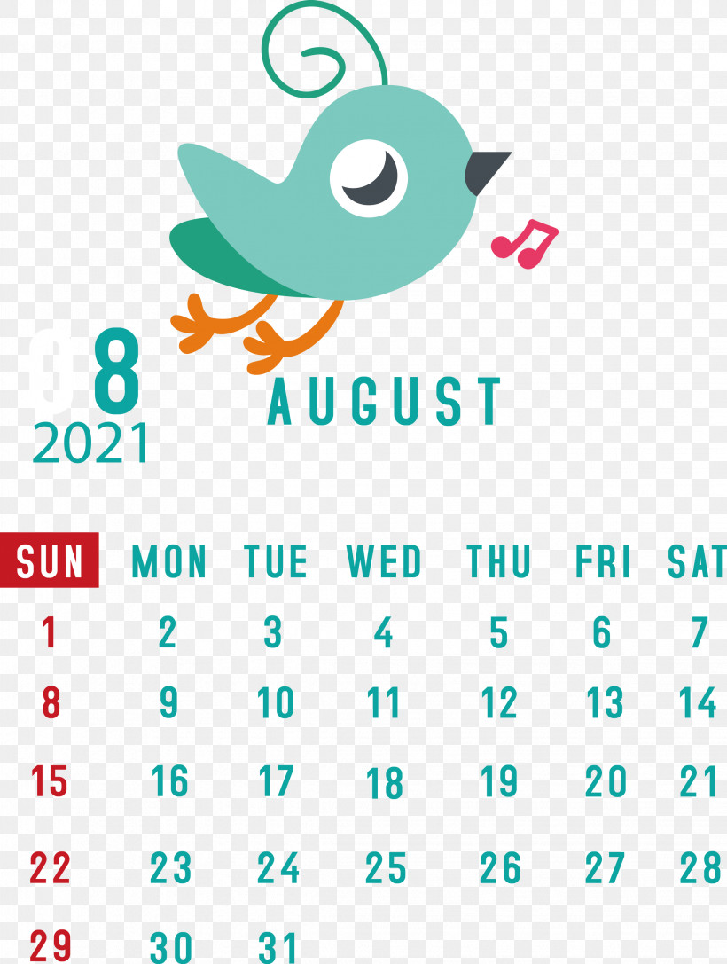 August 2021 Calendar August Calendar 2021 Calendar, PNG, 2262x3000px, 2021 Calendar, Beak, Calendar System, Geometry, Line Download Free