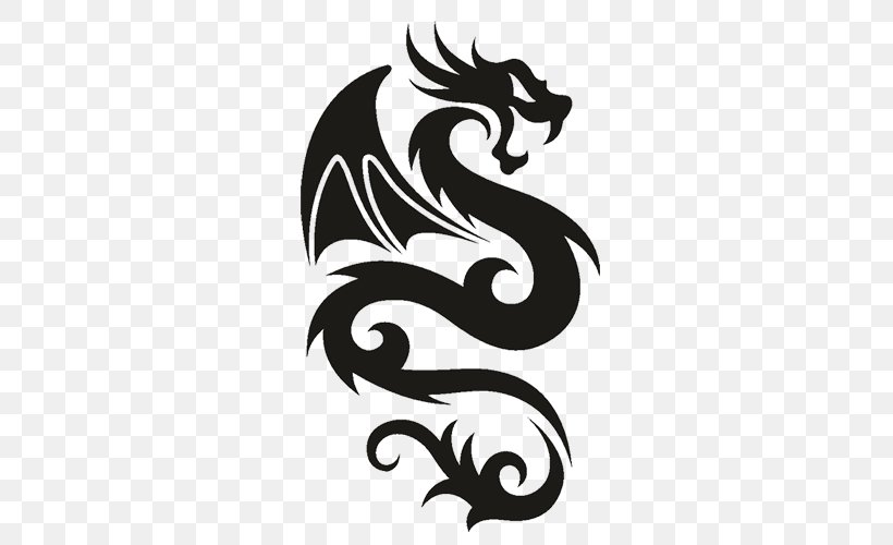 Wall Decal Sticker Dragon T-shirt, PNG, 500x500px, Wall Decal, Adhesive, Black And White, Bumper Sticker, Decal Download Free