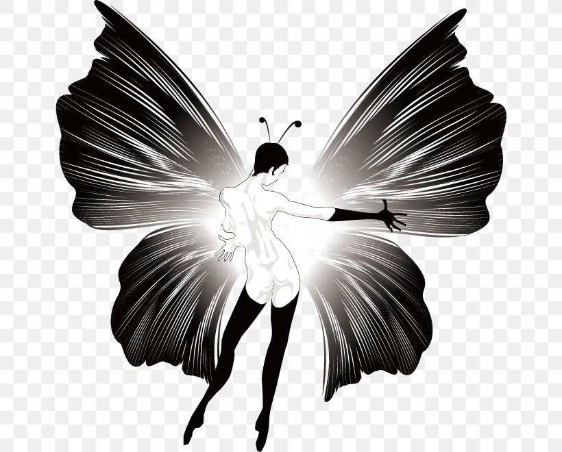 Butterfly T-shirt Euclidean Vector Woman, PNG, 658x660px, Butterfly, Black And White, Butterflies And Moths, Clothing, Designer Download Free