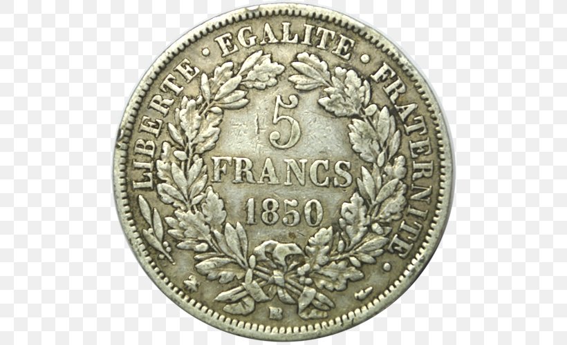 Dollar Coin Silver Francia ötfrankos érme, PNG, 500x500px, Dollar Coin, Cash, Coin, Currency, Dime Download Free