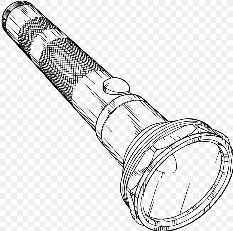 Flashlight Black And White Torch Clip Art, PNG, 2555x2536px, Flashlight, Black And White, Cartoon, Coloring Book, Cylinder Download Free