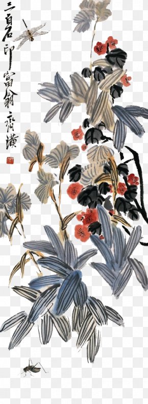 Qi Baishi Orchid Dragonfly Works - Baishi, Xiangtan Chinese Painting PNG