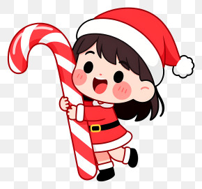 Chibi Girl Santa Costume - Cute Santa Girl With Candy Cane PNG