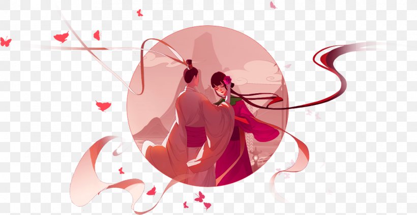 Brown Chinese Wind Couple Ring Decorative Pattern, PNG, 1143x592px, Watercolor, Cartoon, Flower, Frame, Heart Download Free