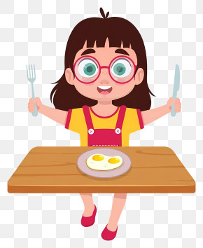 Cute Girl Eating Breakfast - Happy Girl Eating Breakfast PNG