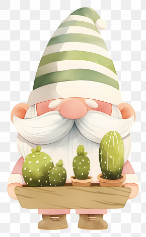 Cute Gnome - Gnome Holding Cacti PNG